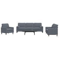 3 personers sofa med hynder og bolsterpuder velour mørkegrå