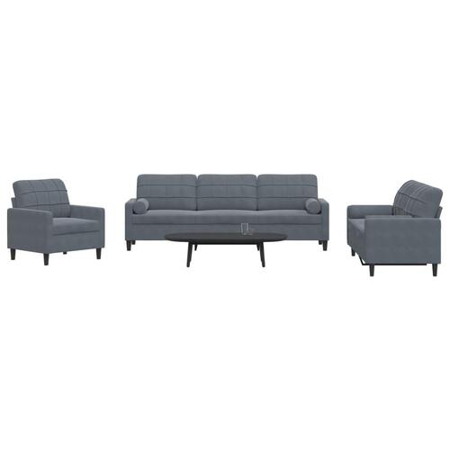 3 personers sofa med hynder og bolsterpuder velour mørkegrå