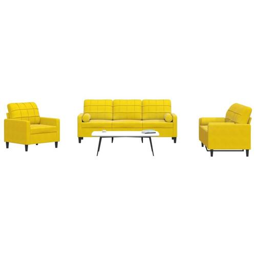 3 personers sofa med hynder og bolsterpuder velour gul