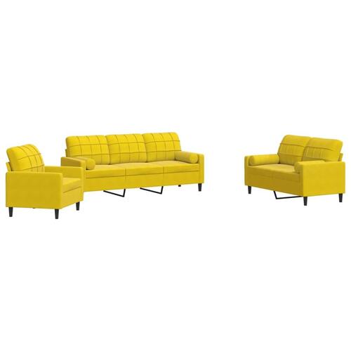 3 personers sofa med hynder og bolsterpuder velour gul