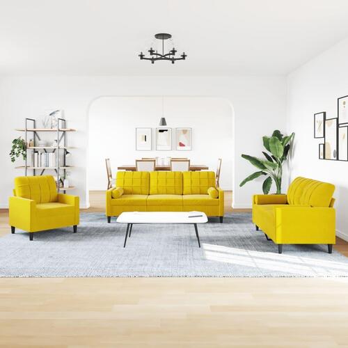 3 personers sofa med hynder og bolsterpuder velour gul