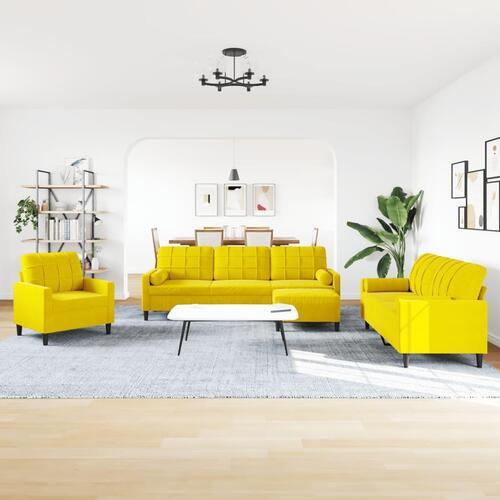 Sofasæt 4 dele med hynder og bolsterpuder velour gul