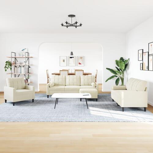 Sofasæt 4 dele med hynder og bolsterpuder velour cremefarvet