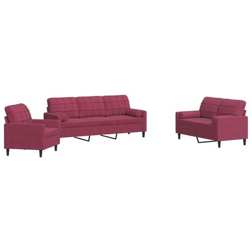2 personers sofa med hynder og bolsterpuder velour vinrød