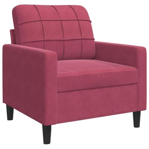 2 personers sofa med hynder og bolsterpuder velour vinrød