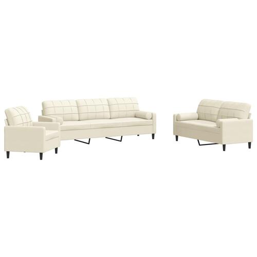 3 personers sofa med hynder og bolsterpuder velour cremefarvet