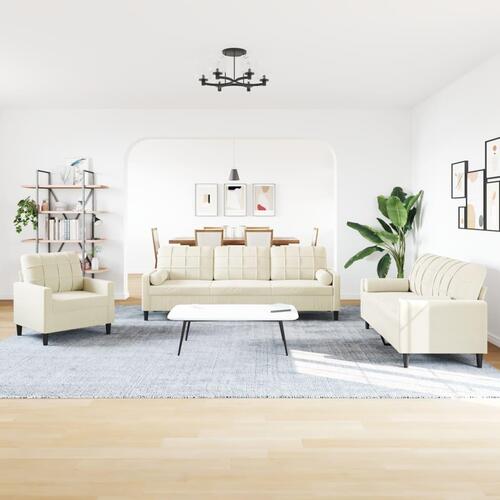 3 personers sofa med hynder og bolsterpuder velour cremefarvet