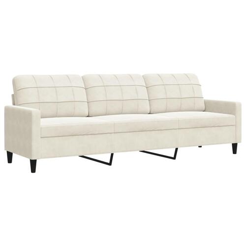 3 personers sofa med hynder og bolsterpuder velour cremefarvet