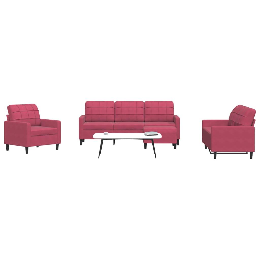 Sofasæt 4 dele med hynder velour vinrød