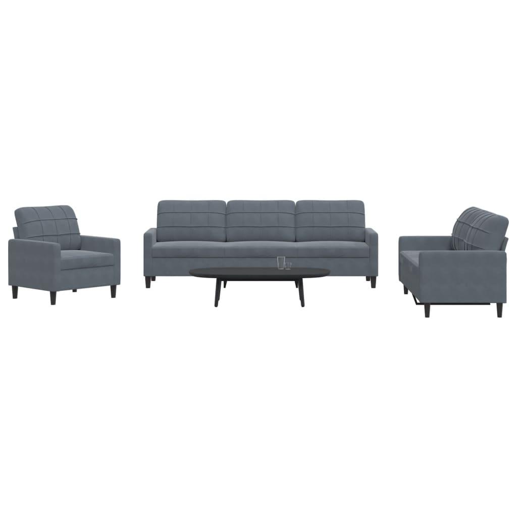 Sofasæt 4 dele med hynder velour mørkegrå