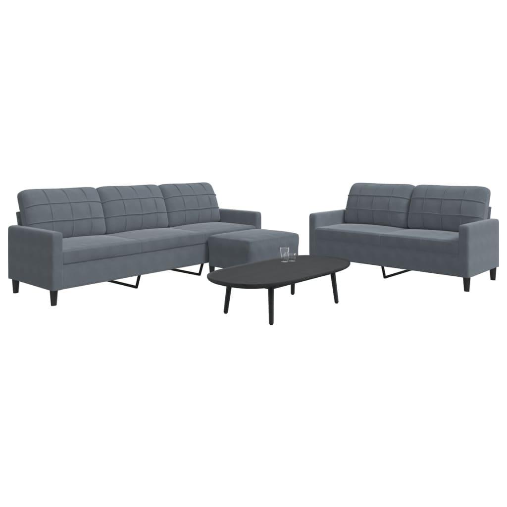 3 personers sofa med hynder velour mørkegrå