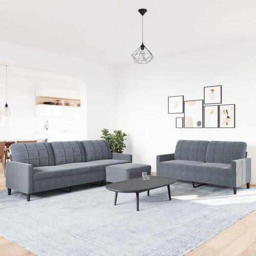 3 personers sofa med hynder velour mørkegrå