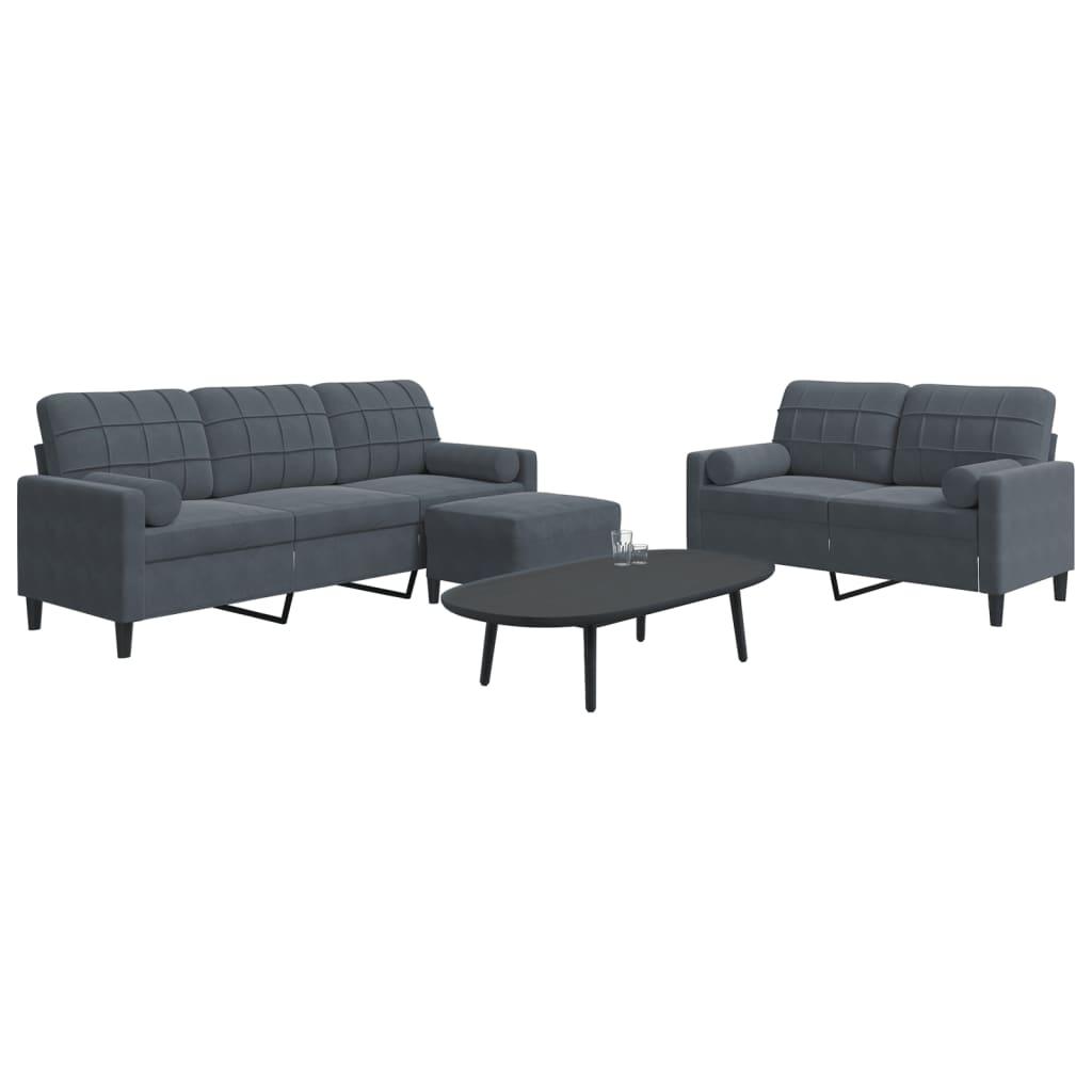 3 personers sofa med hynder velour mørkegrå