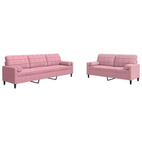 2 personers sofa med hynder og bolsterpuder velour lyserød