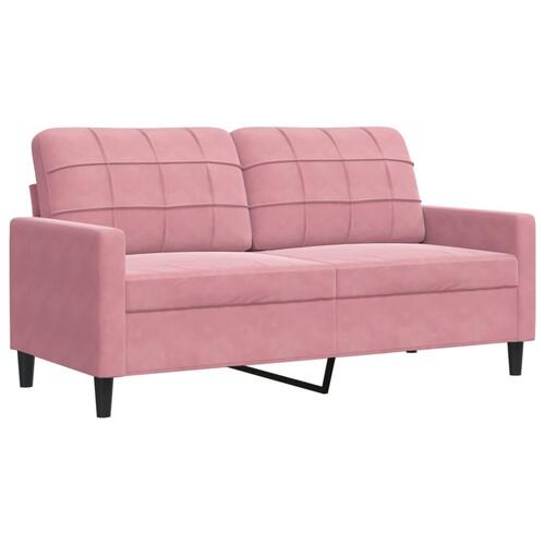 2 personers sofa med hynder og bolsterpuder velour lyserød