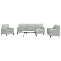 Sofasæt 4 dele med hynder og bolsterpuder velour lysegrå