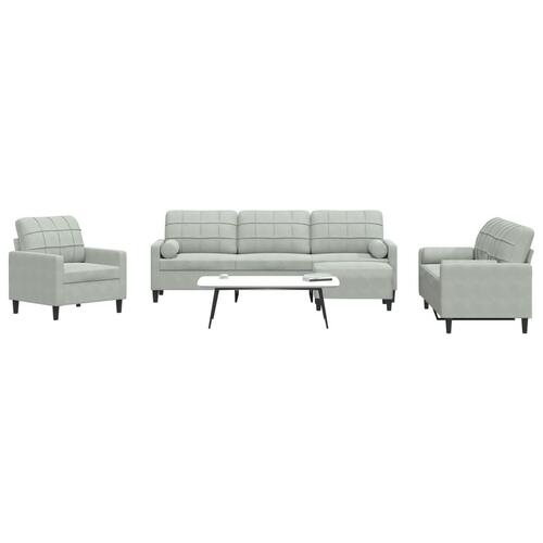 Sofasæt 4 dele med hynder og bolsterpuder velour lysegrå