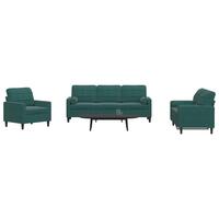 3 personers sofa med hynder og bolsterpuder velour mørkegrøn