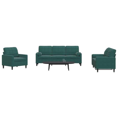 3 personers sofa med hynder og bolsterpuder velour mørkegrøn