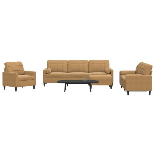 Sofasæt 4 dele med hynder og bolsterpuder velour brun