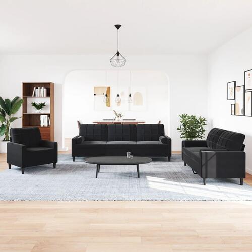 3 personers sofa med hynder og bolsterpuder velour sort