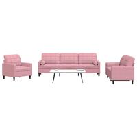 3 personers sofa med hynder og bolsterpuder velour lyserød