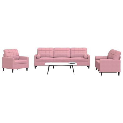 3 personers sofa med hynder og bolsterpuder velour lyserød