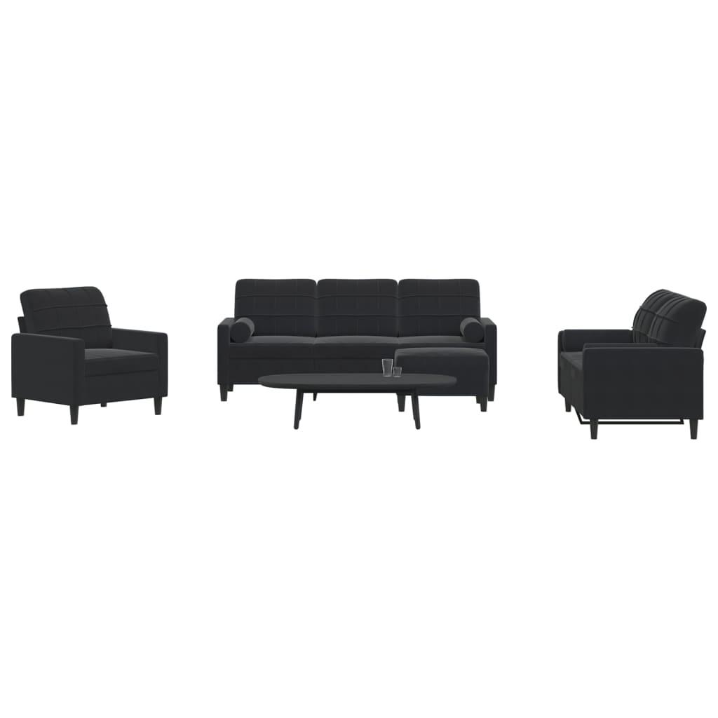 Sofasæt 4 dele med hynder og bolsterpuder velour sort