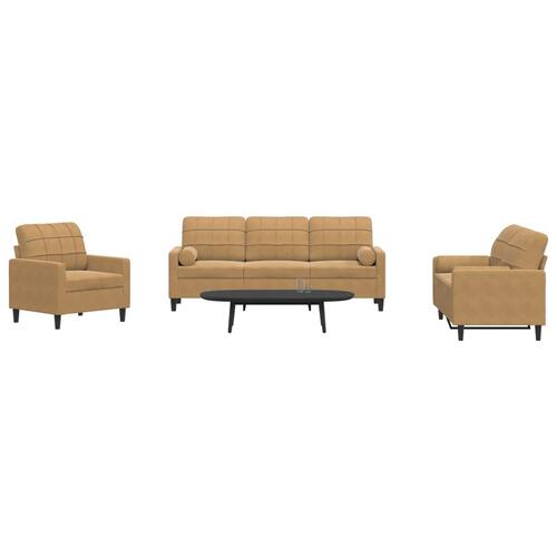 3 personers sofa med hynder og bolsterpuder velour brun