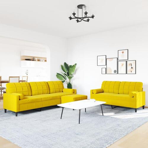 3 personers sofa med hynder og bolsterpuder velour gul