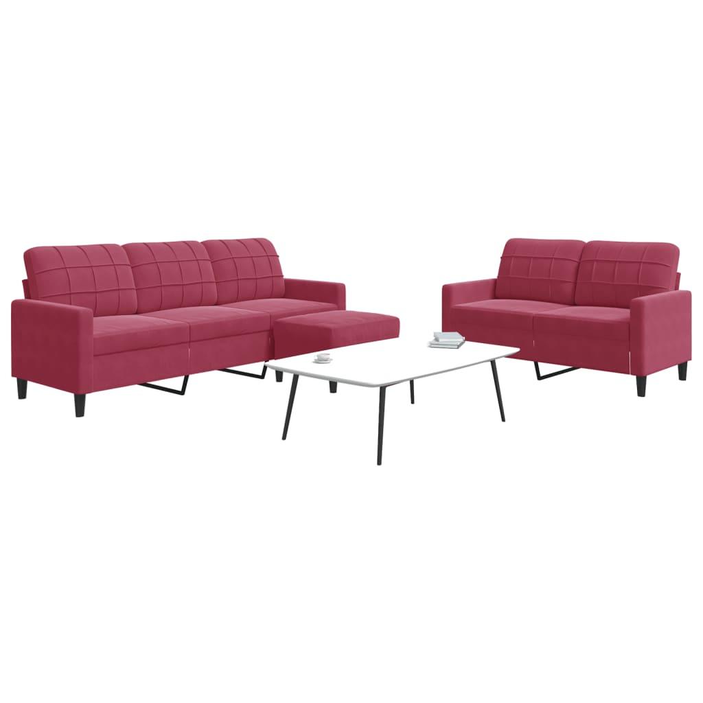 2 personers sofa med hynder velour vinrød