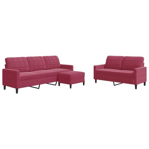 2 personers sofa med hynder velour vinrød