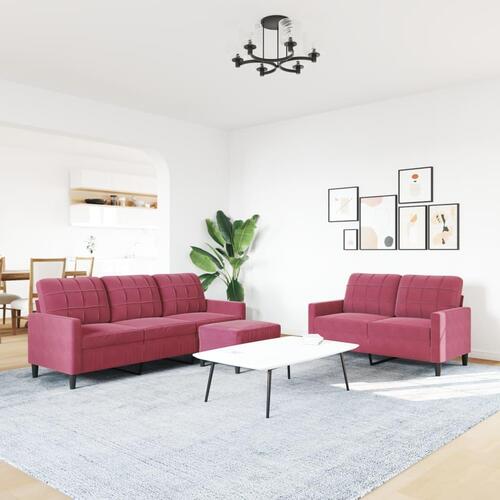 2 personers sofa med hynder velour vinrød
