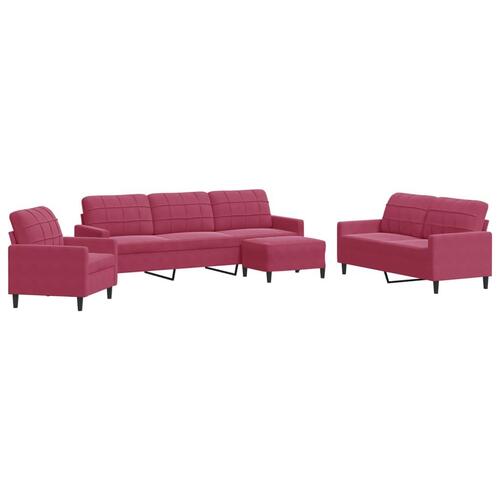 Sofasæt 4 dele med hynder velour vinrød