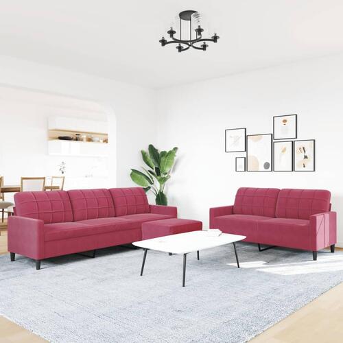 2 personers sofa med hynder velour vinrød