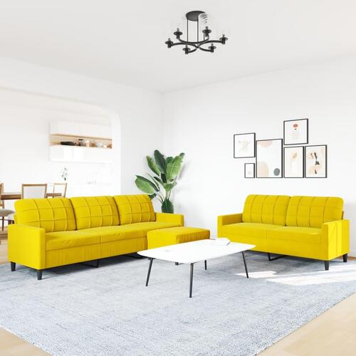 3 personers sofa med hynder velour gul