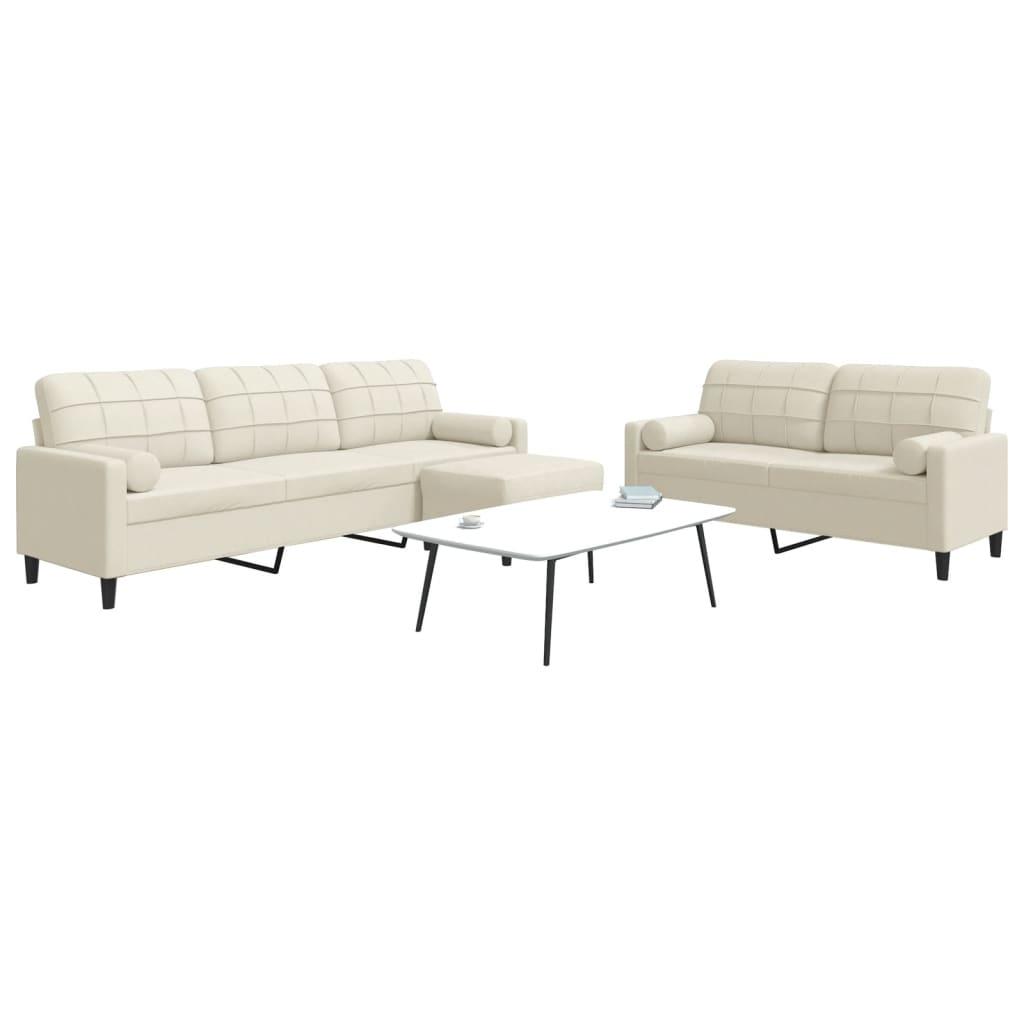 3 personers sofa med hynder og bolsterpuder velour cremefarvet