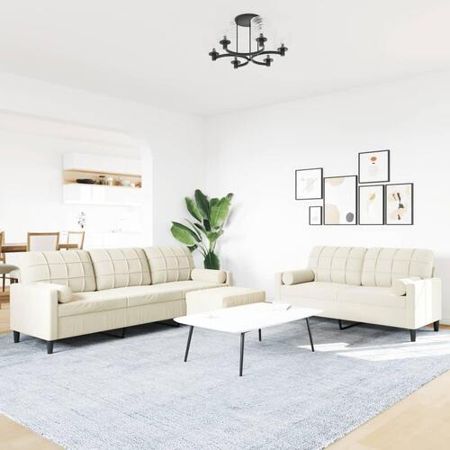 3 personers sofa med hynder og bolsterpuder velour cremefarvet