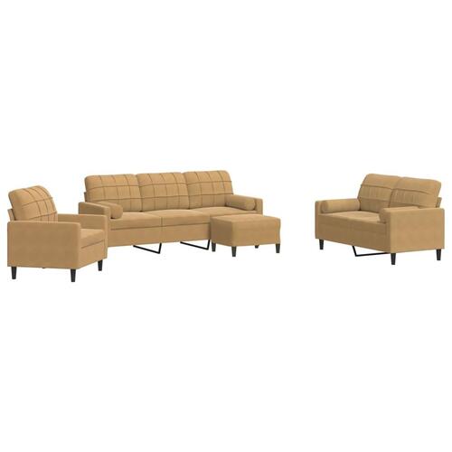 Sofasæt 4 dele med hynder og bolsterpuder velour brun