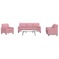 3 personers sofa med hynder og bolsterpuder velour lyserød