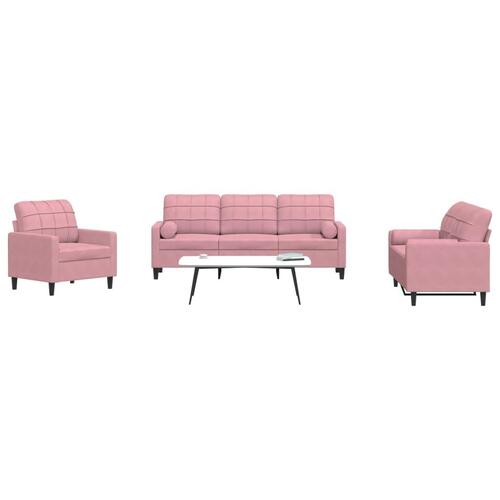 3 personers sofa med hynder og bolsterpuder velour lyserød