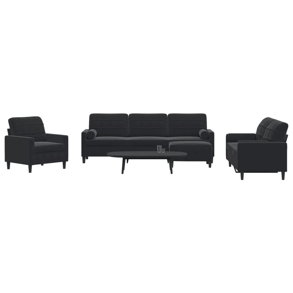 Sofasæt 4 dele med hynder og bolsterpuder velour sort