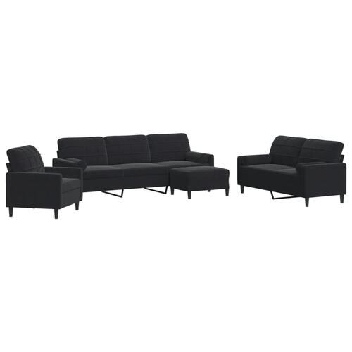 Sofasæt 4 dele med hynder og bolsterpuder velour sort