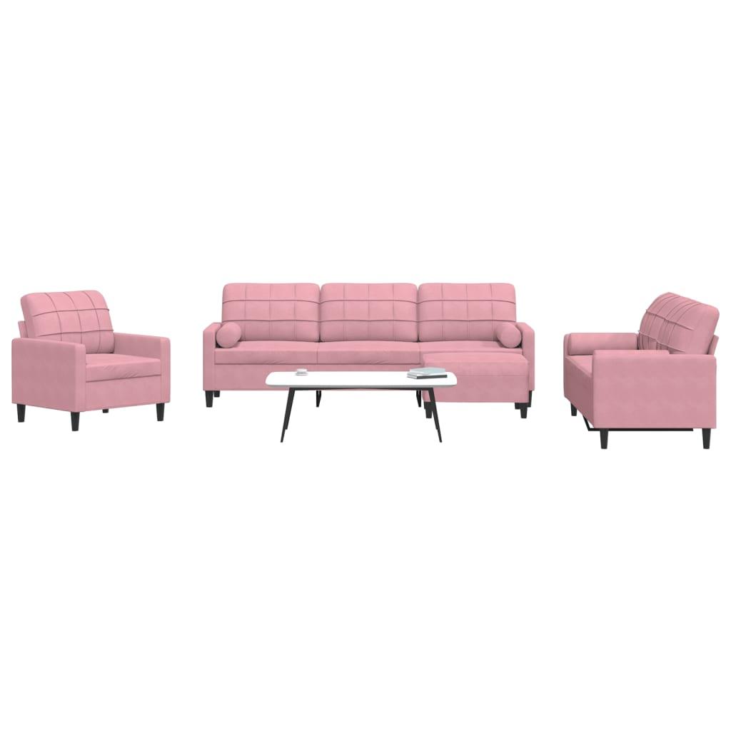 Sofasæt 4 dele med hynder og bolsterpuder velour lyserød