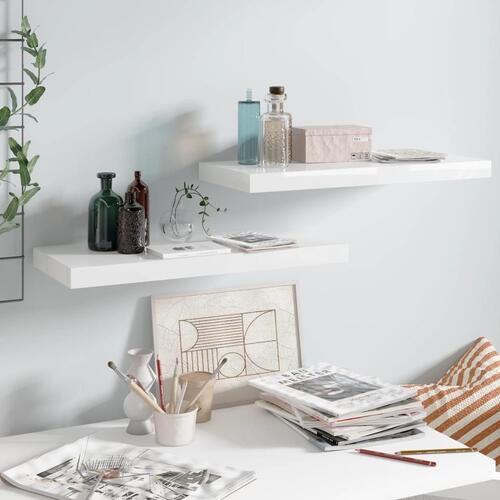 Væghylder 2 stk. 60x23,5x3,8 cm MDF hvid højglans