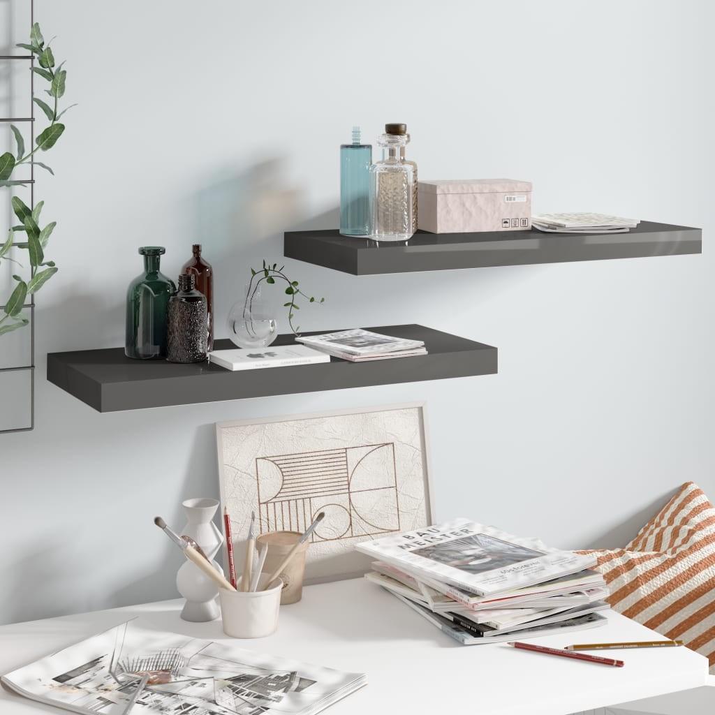Væghylder 2 stk. 60x23,5x3,8 cm MDF grå højglans