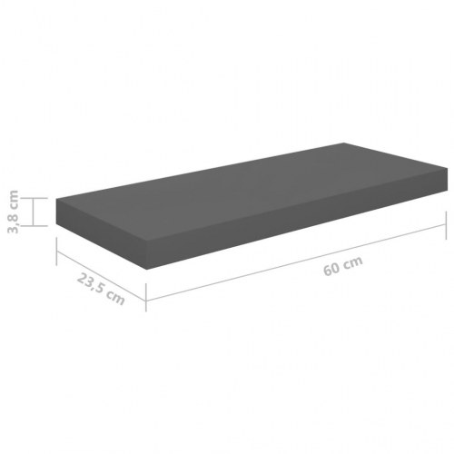 Væghylder 4 stk. - 60 × 23,5 × 3,8 cm, MDF i grå højglans