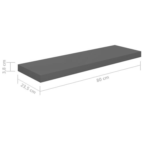 Væghylder 2 stk. 80x23,5x3,8 cm MDF grå højglans