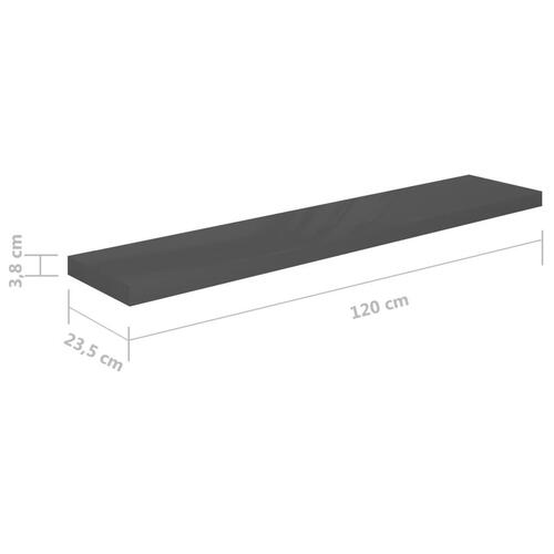 Væghylder 2 stk. 120x23,5x3,8 cm MDF grå højglans