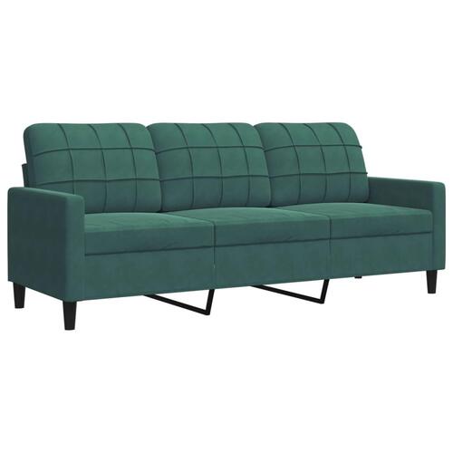 2 personers sofa med hynder og bolsterpuder velour mørkegrøn